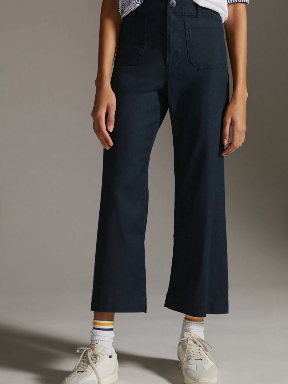 Anthropologie Maeve Dark Navy (almost black) Wide-Leg Cropped Pants Linen Blend - Picture 2 of 12